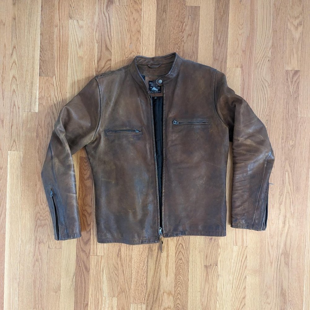 J. Crew Stockton Racer Brown Leather Jacket size Medium Tall